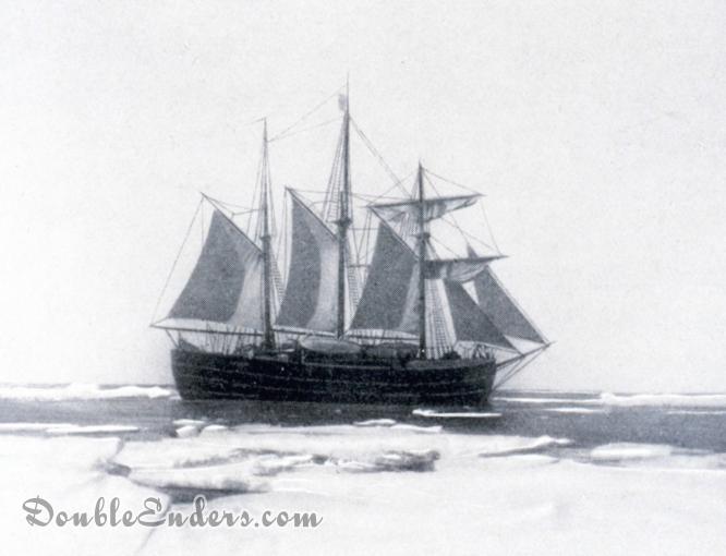 A photograph Roald Amundsen's South Pole expedition ship Fram, under sail in Antarctic waters